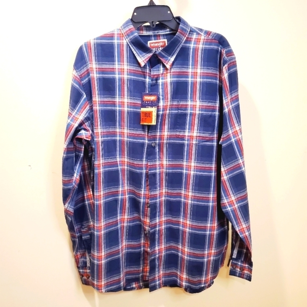 WRANGLER Men's long sleeves plaid shirt 100% cotton size L NWT